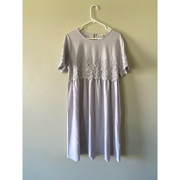 NWT Tea n Rose Light Gray Midi Lace Dress- size large - Picture 2 of 11